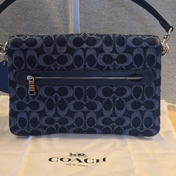 Coach Navy Signature Jacquard Crossbody Bag with Silver Hardware - Picture 5 of 9